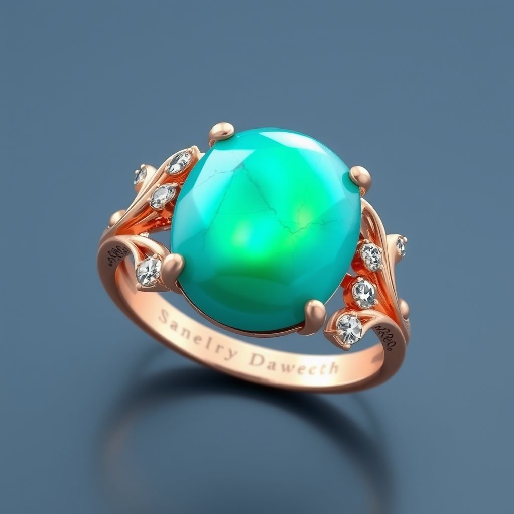 Ladies ring with diamond & single big turquoise 