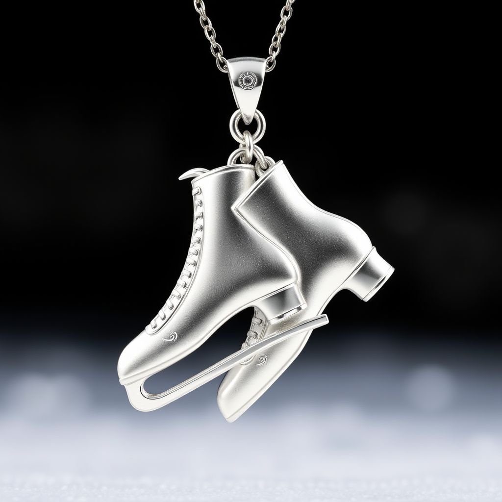 Silver pendant in the shape of figure skating blades without boots and One blade torquoise