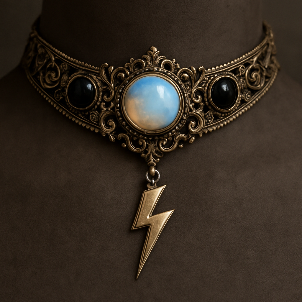 Opalite and onyx lightening bolt collar