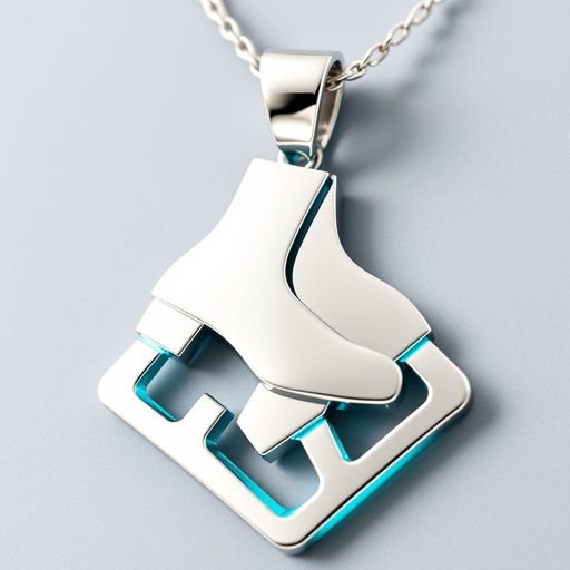 Pendant silver with stylized ice figure skating skates. Remove boots and leave only lowest part of skates. Add turquoise
