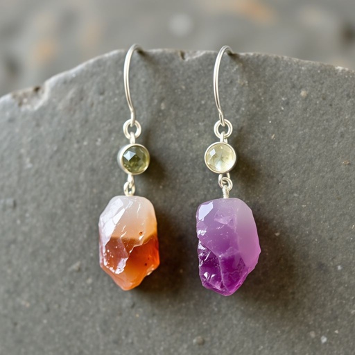 Earrings, Silver minimal, raw gemstone, elegant 