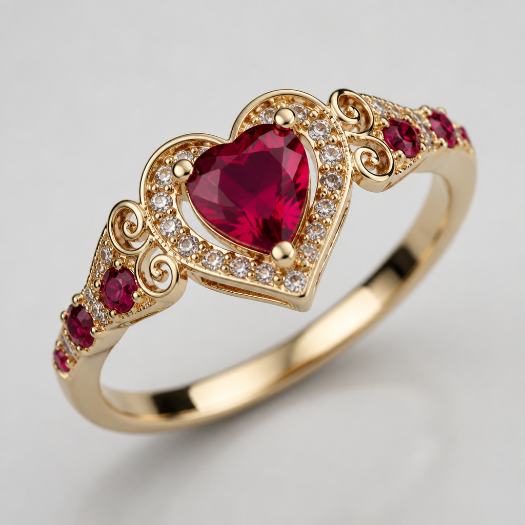 A romantic women's ring with ruby stones. arracadas
photorealistic jewelry design, A romantic women's ring with ruby stones. arracadas, romantic style, just the design no text