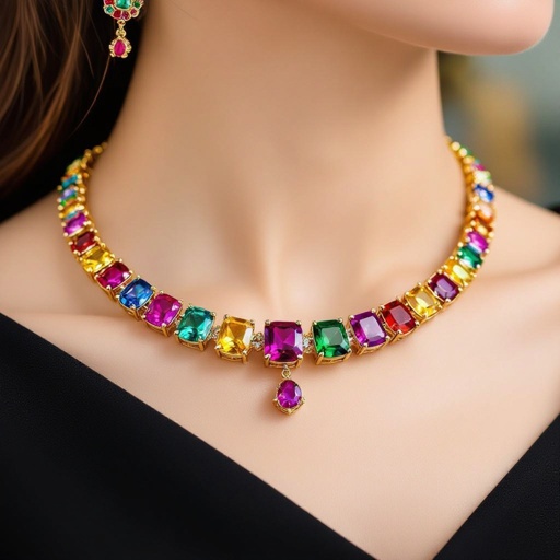 Necklace and ring and earring with luxury colorful jewel with gold