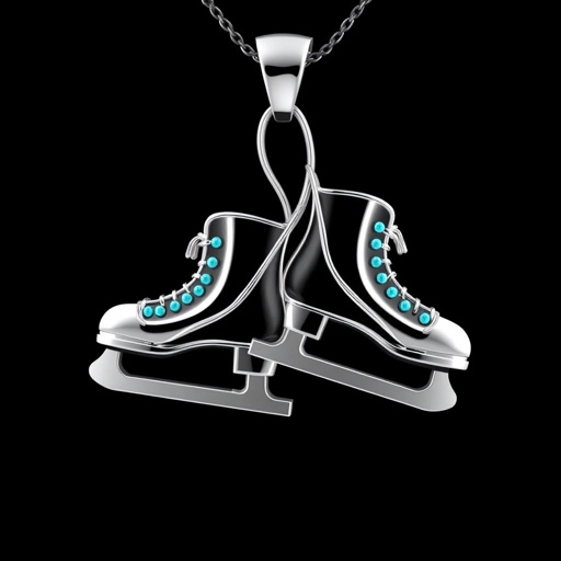 Pendant silver with stylized ice figure skating skates. Remove boots and leave only lowest part of skates. Add turquoise