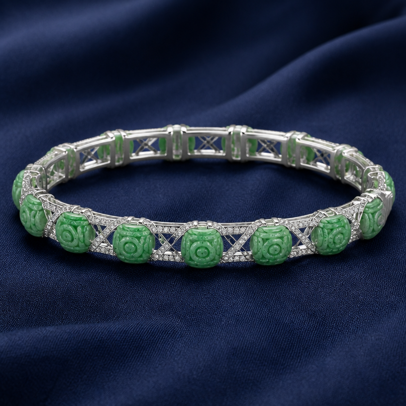 A bangle women's bracelet with diamond stones suitable for formal. Use 12 tablets.
using the attached image as a visual reference, create A bangle women's bracelet with diamond stones suitable for formal. Use 12 tablets.. photorealistic, just the design no text