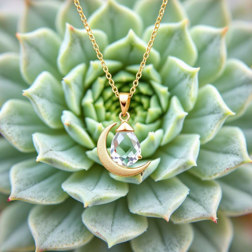 Прозрачный белый длинный кристалл горного хрусталя шестигранный золотой матовый тонкий полумесяц подвеска рядом все на одной цепочке