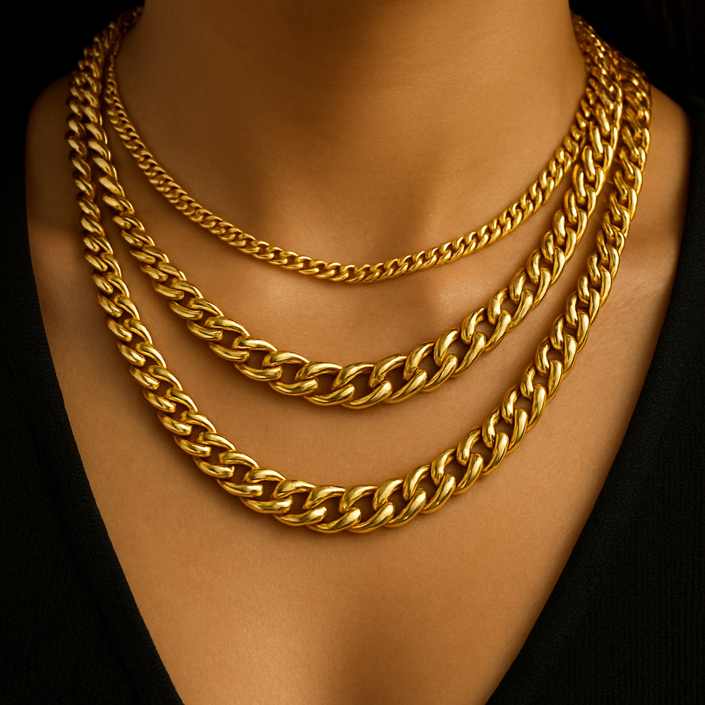 I stack gold chain on neck