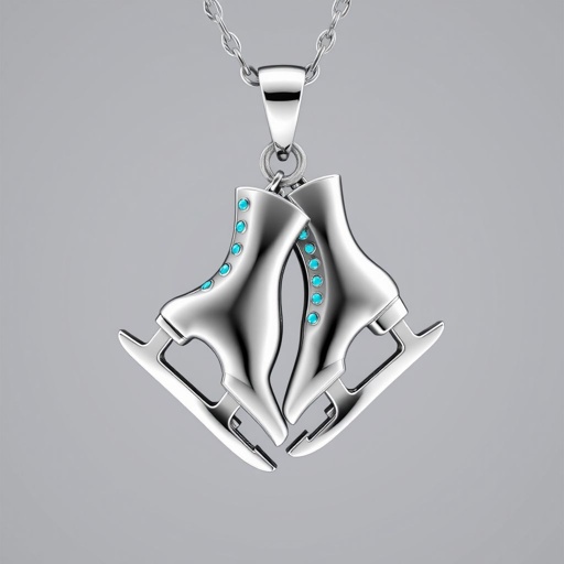 Pendant silver with stylized ice figure skating skates. Remove boots and leave only lowest part of skates. Add turquoise