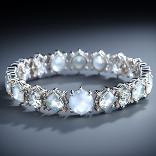 A white gold moonstone rose cut and diamond gemstones trillion, 30, with VVS and D carat bracelet