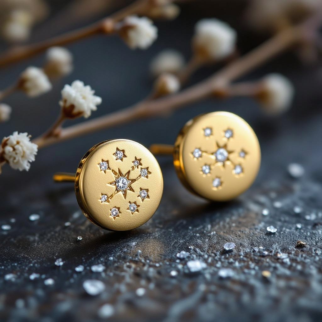 Небольшие золотые матовые серьги в виде созвездия