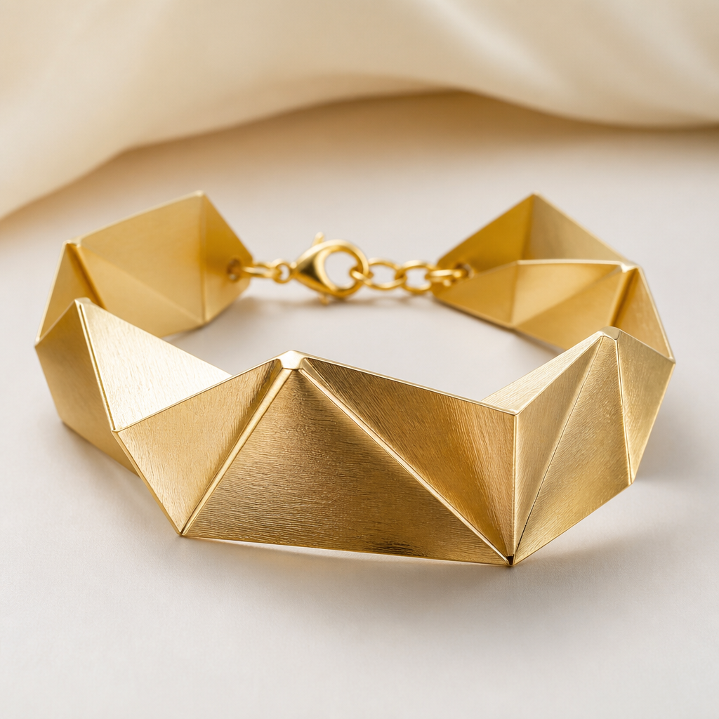 A women's bracelet made of gold. paper molding
photorealistic jewelry design, A women's bracelet made of gold. paper molding, modern style, just the design no text