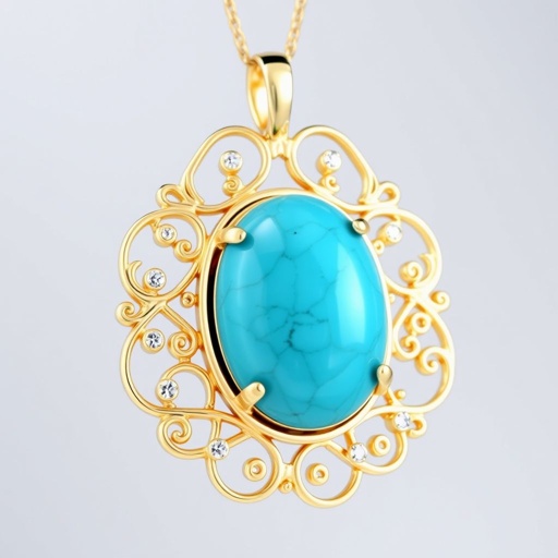 Pendent with diamond & single big turquoise 