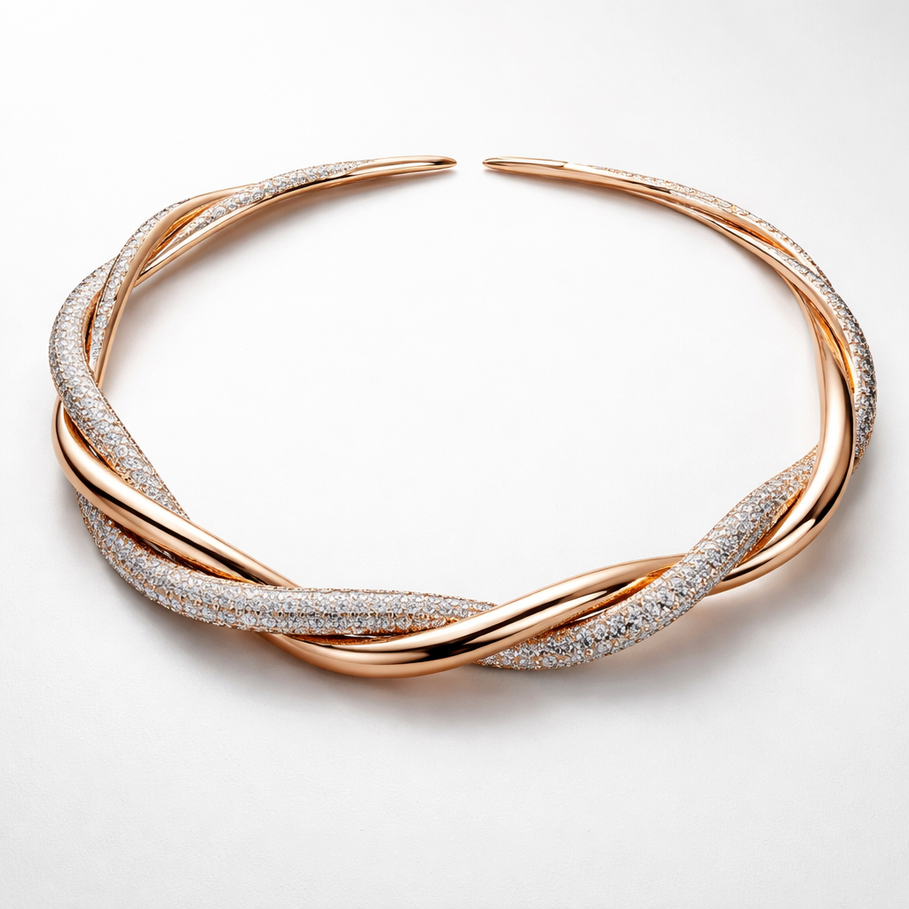 A flexible necklace that is twisted