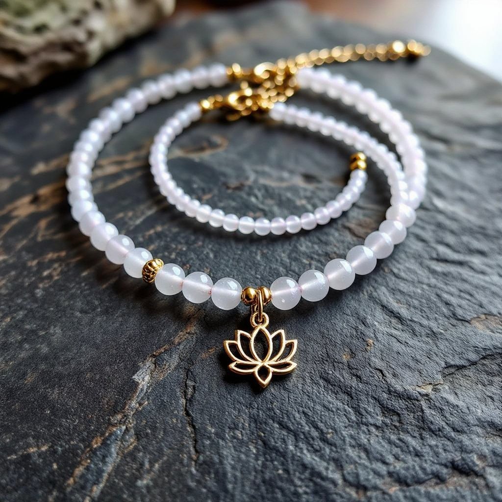 Чокер из натурального кварца с золотой маленькой подвеской в форме лотоса