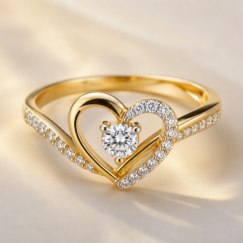 A romantic women's ring made of gold with diamond stones
photorealistic jewelry design, A romantic women's ring made of gold with diamond stones, romantic style, just the design no text