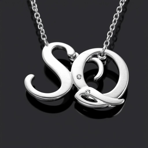silver necklace with the pendant in letter letters SQ with white  stones. Make it cute and simple 