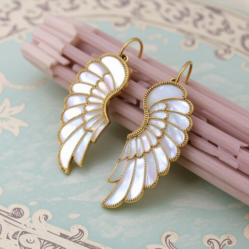 Серьги в виде белого крыла ангела из перламутра в золоте