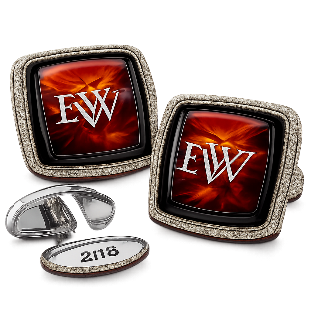 Cufflinks amber red black square Evw logo
