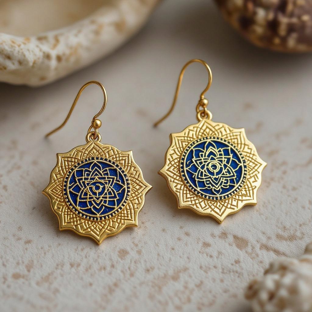  золотые матовые серьги в виде изображения чакры сахасрары