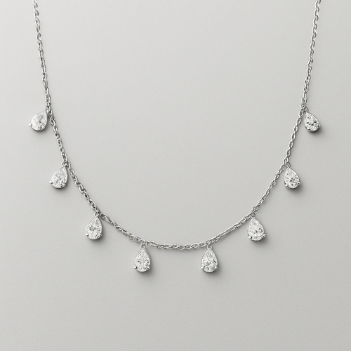 Pear shape pears station necklace 7 diamonds  silver small each diamonds .15 no bezel