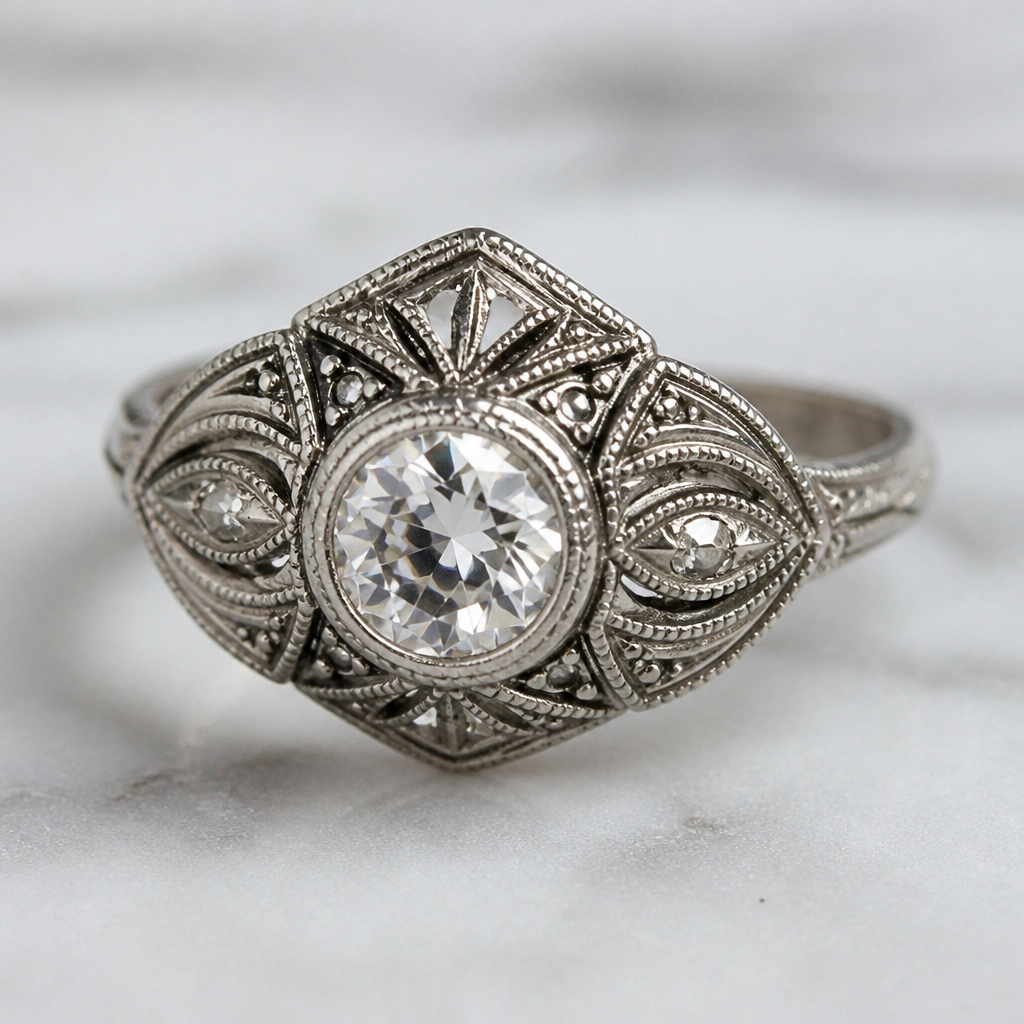 A vintage women's ring made of silver
photorealistic jewelry design, A vintage women's ring made of silver, vintage style, just the design no text