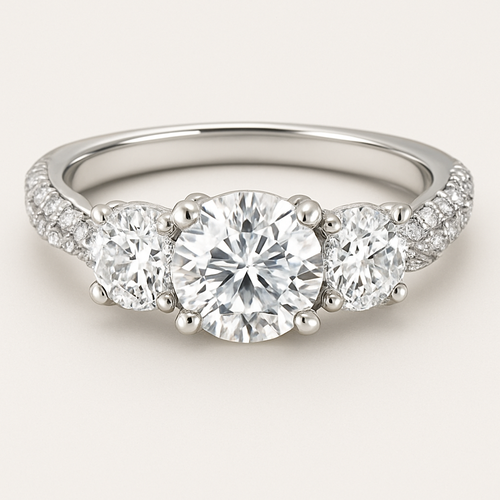 3 stone round 4 carat twisted pave band 