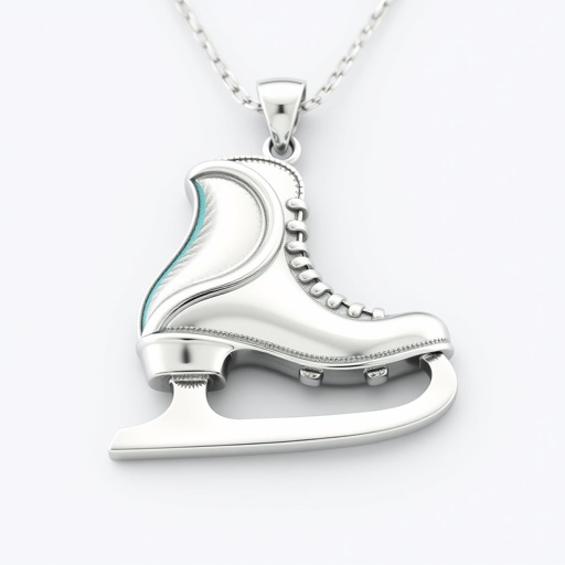 Silver Pendant shape one ice skate with turquoise stripe inside the low thin part blade