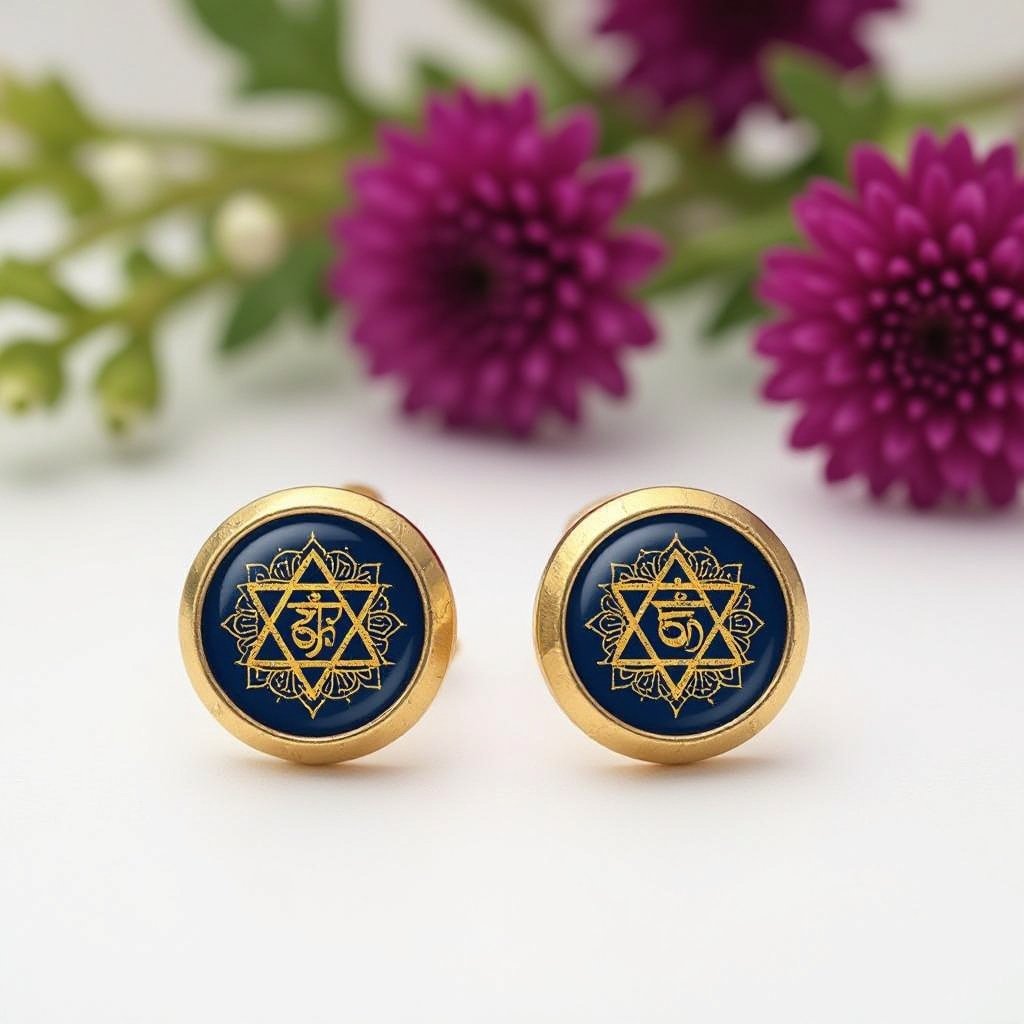  золотые матовые серьги в виде изображения чакры сахасрары