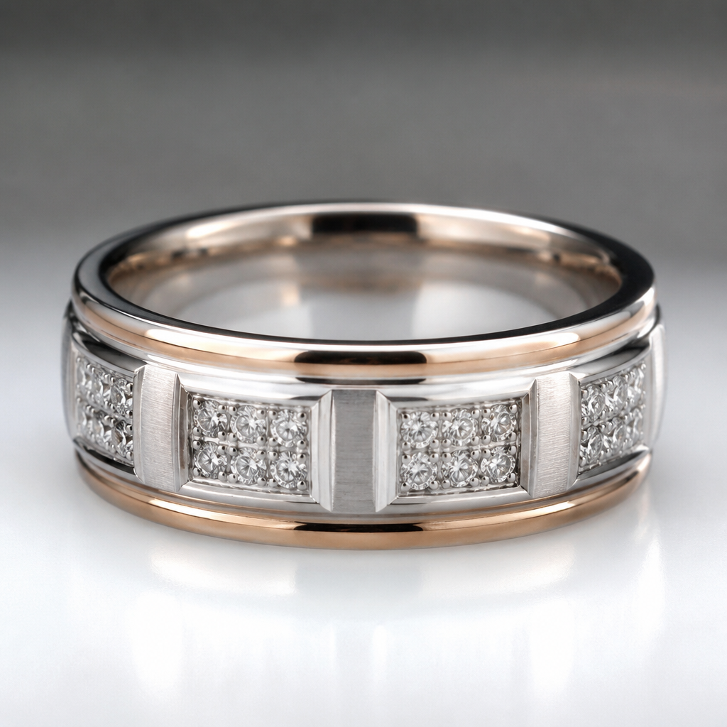Men’s diamond wedding band
photorealistic jewelry design, Men’s diamond wedding band
, statement style, just the design no text