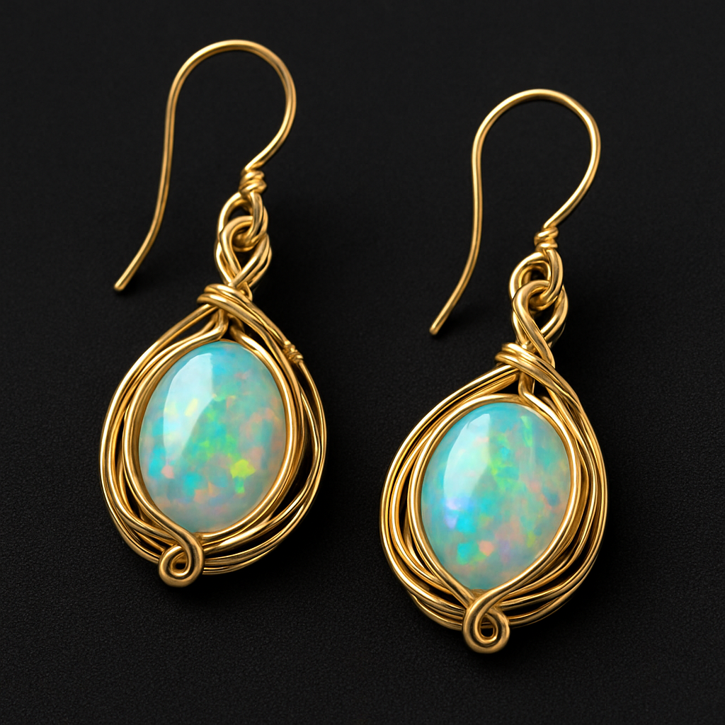 Earrings with opal for a black dress for a night formal wedding