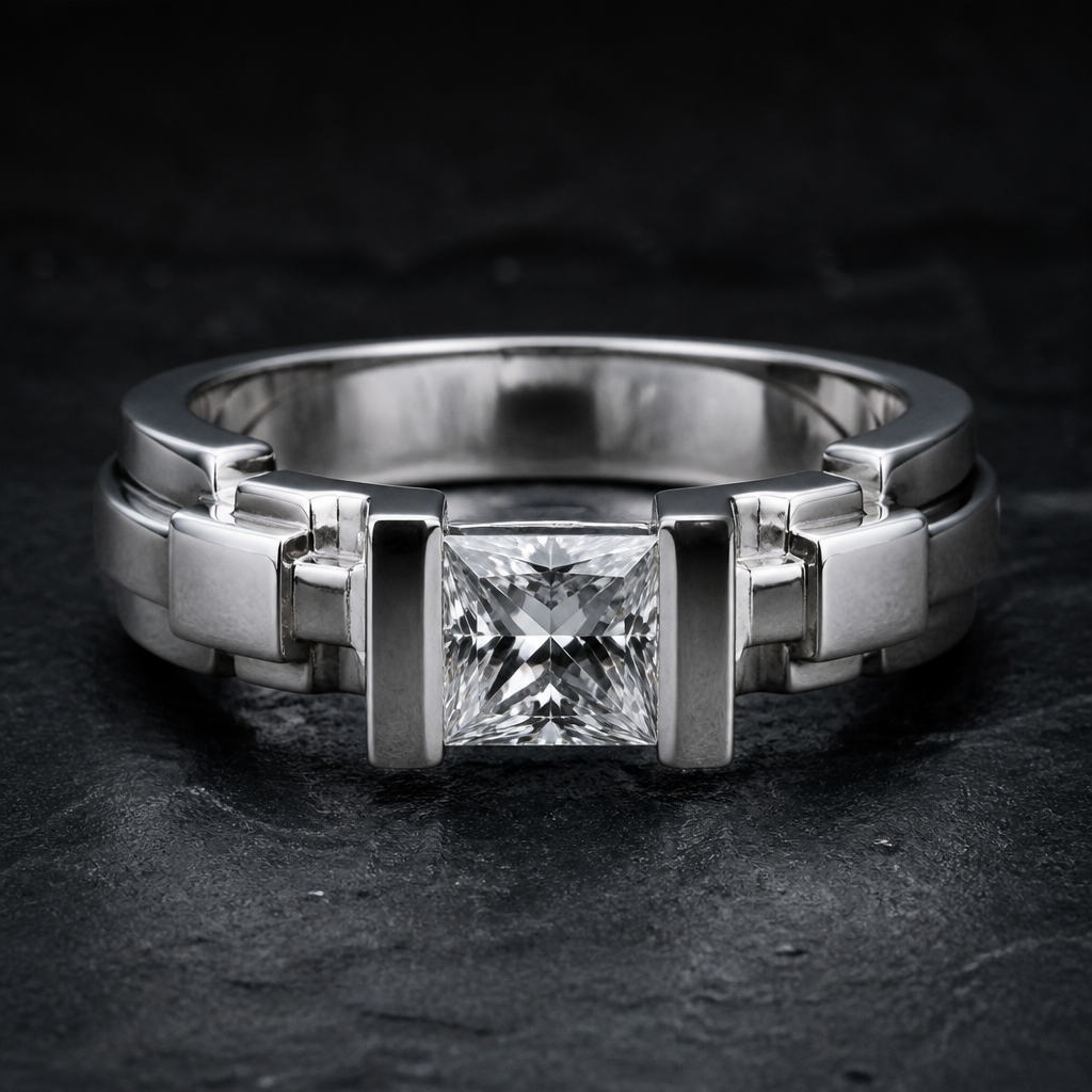 square cut design in unique silver setti g
photorealistic jewelry design, square cut design in unique silver setti g, just the design no text