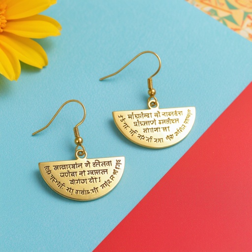 Серьги золотые в форме тонкого изящного полумесяца, полукруг как продолжение застежки, на полукруге надписи мантрами на санскрите