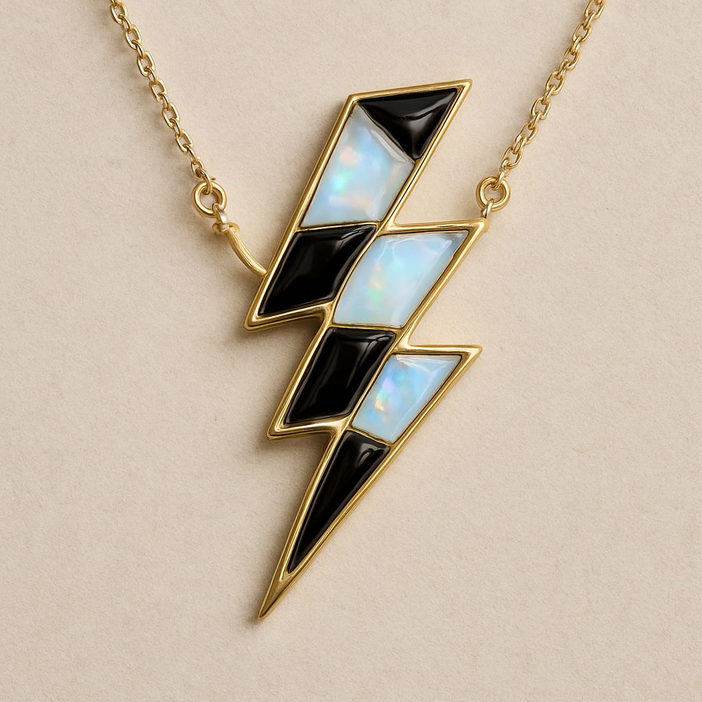 Opalite and onyx lightening bolt collar
