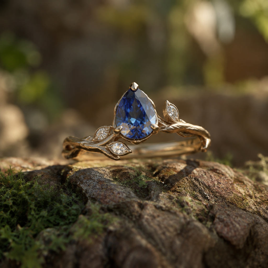 A women's ring with sapphire stones, minimalist, simple and delicate, clean lines. Ein Ring zur verlobung mit einen naturstein der aussieht als ob eine Fee im Wald ihn gemacht hat
photorealistic jewelry design, A women's ring with sapphire stones, minimalist, simple and delicate, clean lines. Ein Ring zur verlobung mit einen naturstein der aussieht als ob eine Fee im Wald ihn gemacht hat, modern style, just the design no text