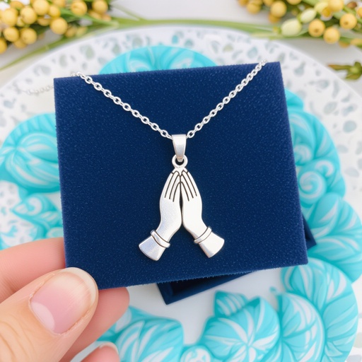 Украшение на шею серебряная цепочка с подвеской в виде двух ладоней сложенных в намасте