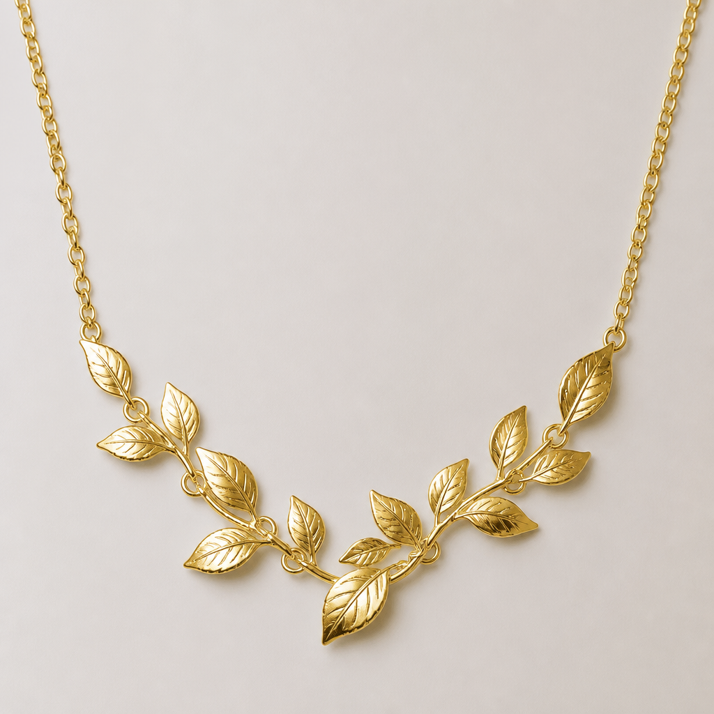 Gold chain leaves necklace
photorealistic jewelry design, Gold chain leaves necklace, classic style, just the design no text