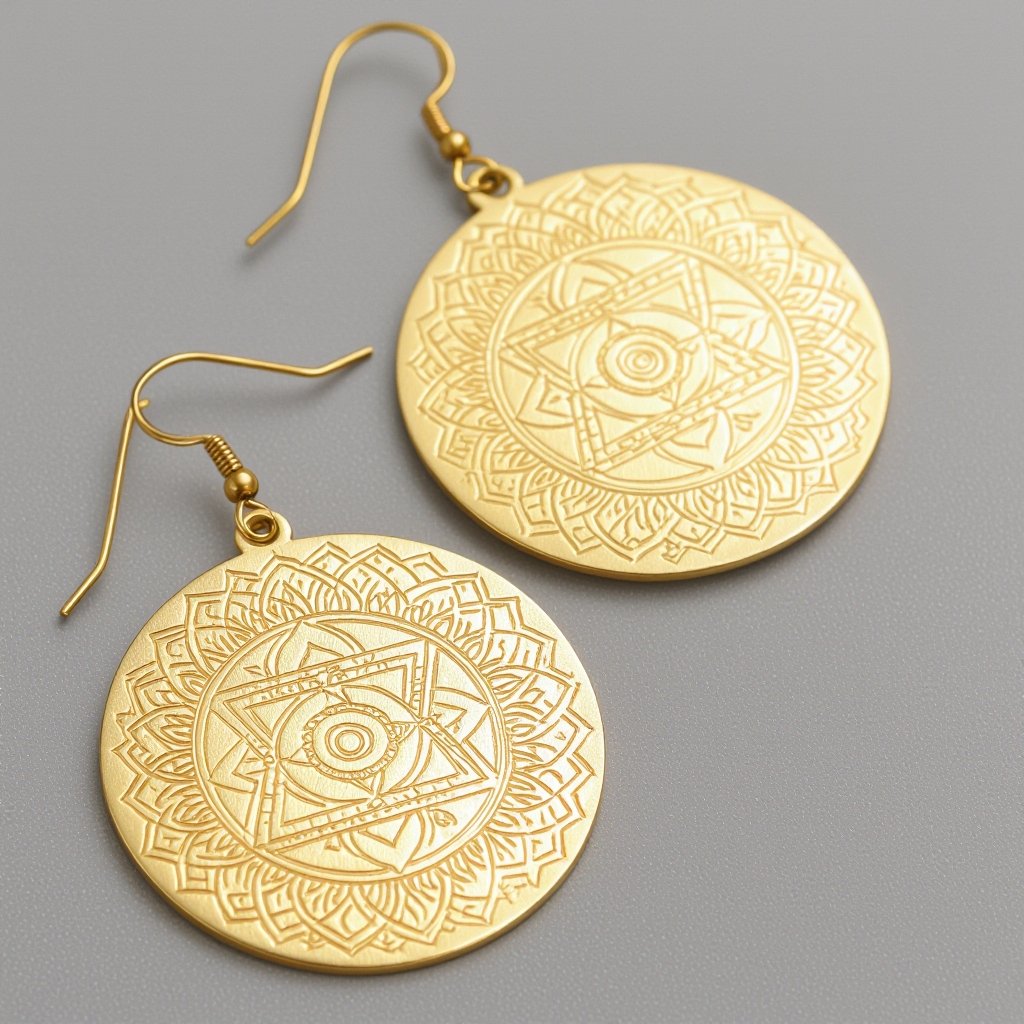  золотые матовые серьги в виде изображения чакры сахасрары