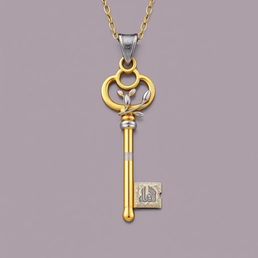 Old skeleton key shape gold and silver tones with olive branch turning on leg and keffieh print on the tip