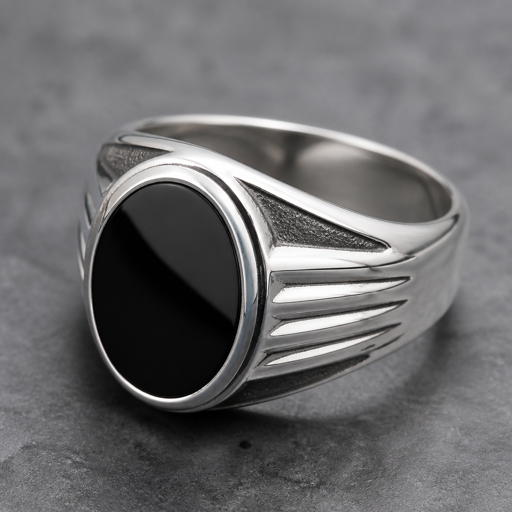 A classic men's ring made of silver
photorealistic jewelry design, A classic men's ring made of silver, classic style, just the design no text