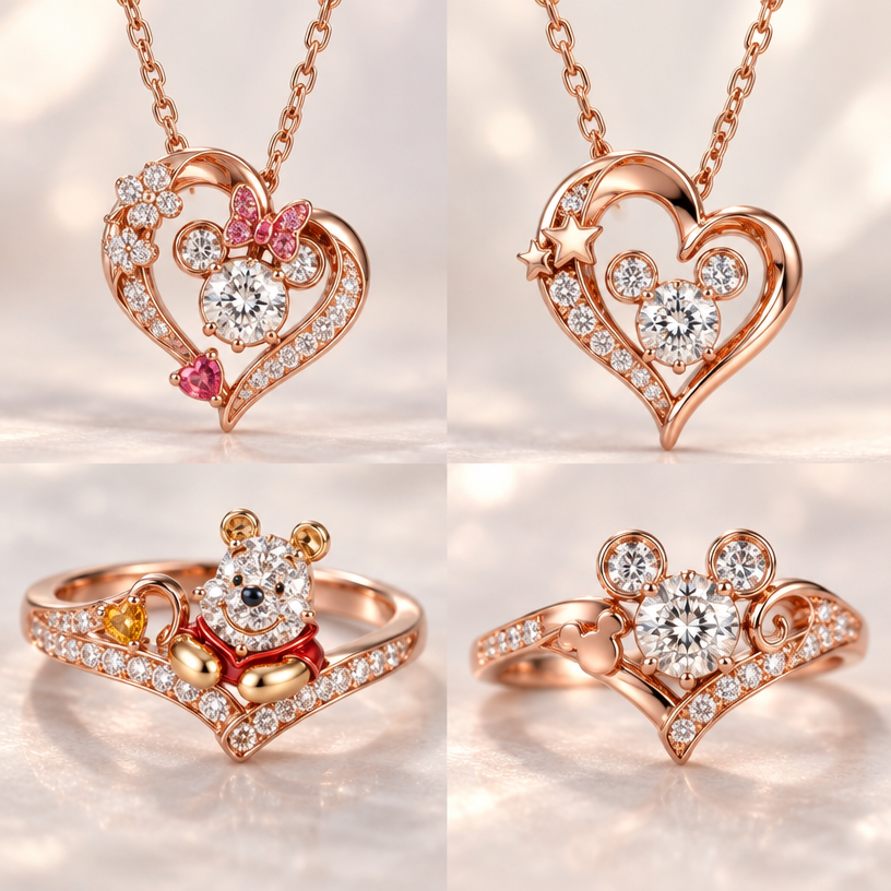 A women's ring, highly ornate, intricate and elaborate, richly detailed. 請幫我設計別款
與照片不同款的迪士尼 米奇/米妮
造型鑽石愛心型項鍊設計圖
與用小熊維尼與米奇為主鑽2種設計類似款戒指圖
using the attached image as a visual reference, create A women's ring, highly ornate, intricate and elaborate, richly detailed. 請幫我設計別款
與照片不同款的迪士尼 米奇/米妮
造型鑽石愛心型項鍊設計圖
與用小熊維尼與米奇為主鑽2種設計類似款戒指圖. photorealistic, just the design no text