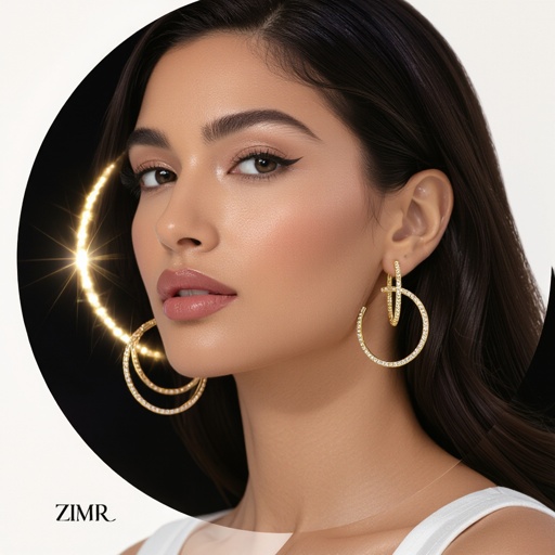 Eclipsera Hoops 	•	Style: Eclipse-inspired double hoop; smaller hoop suspended on chain inside larger hoop. 	•	Dimensions: Outer hoop Ø 26 mm; inner hoop Ø 14 mm. 	•	Material: 18K gold-plated sterling silver. 	•	Gem Details: Tiny pavé CZ/lab diamonds on smaller inner hoop. 	•	Closure: Lock-in hinge snap closure. 	•	Notes: Inner hoop must rotate freely with slight shimmer.