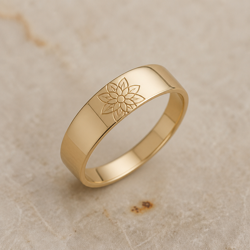 make the dahlia simpler and the ring less bulky
edit the attached jewelry design with these instructions: make the dahlia simpler and the ring less bulky. keep it photorealistic, just the design no text