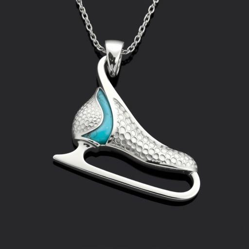 Silver Pendant shape one ice skate with turquoise stripe inside the low thin part blade