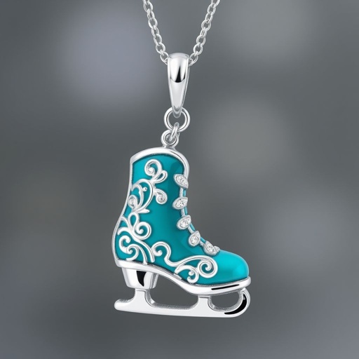 Pendant silver with stylized ice figure skating single skate  with turquoise blade (bottom)