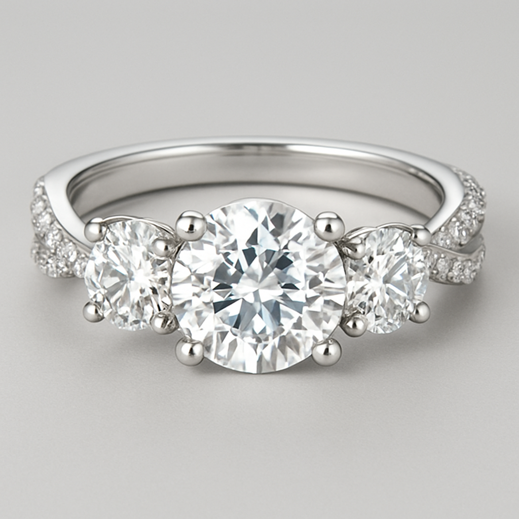 3 stone 4.5 carat wedding ring with twisted pave band 