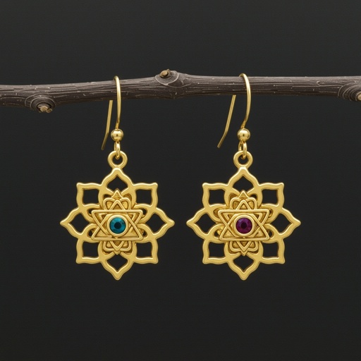  золотые матовые серьги в виде изображения чакры сахасрары