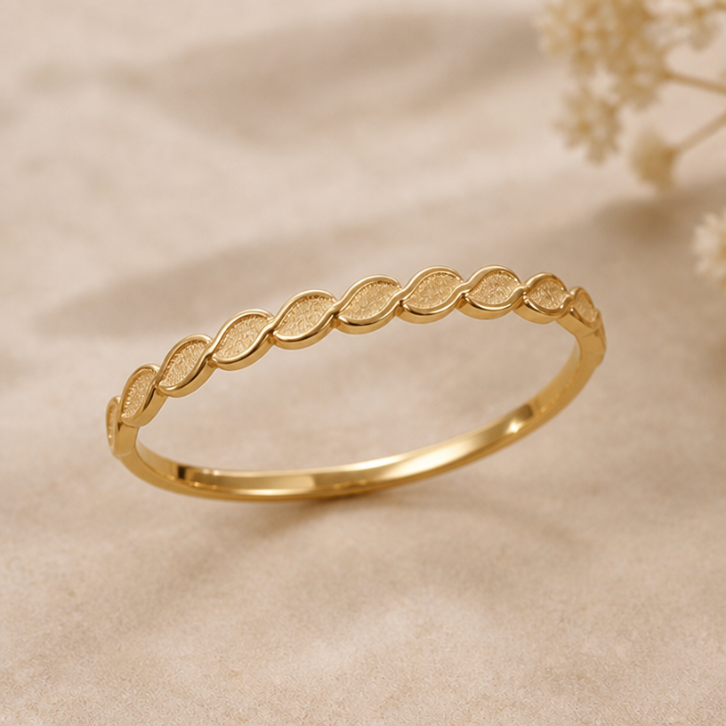 put more leafs down the band
edit the attached jewelry design with these instructions: put more leafs down the band. keep it photorealistic, just the design no text