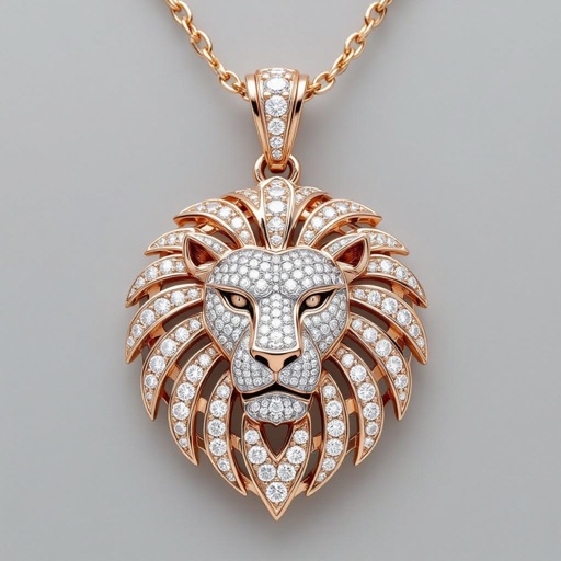 Geomatric leather of rose abd ehite gold lion pendant set of the collection of voulume and structure shapes