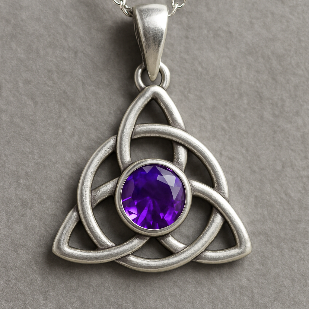 Celtic knot silver pendant with amethyst