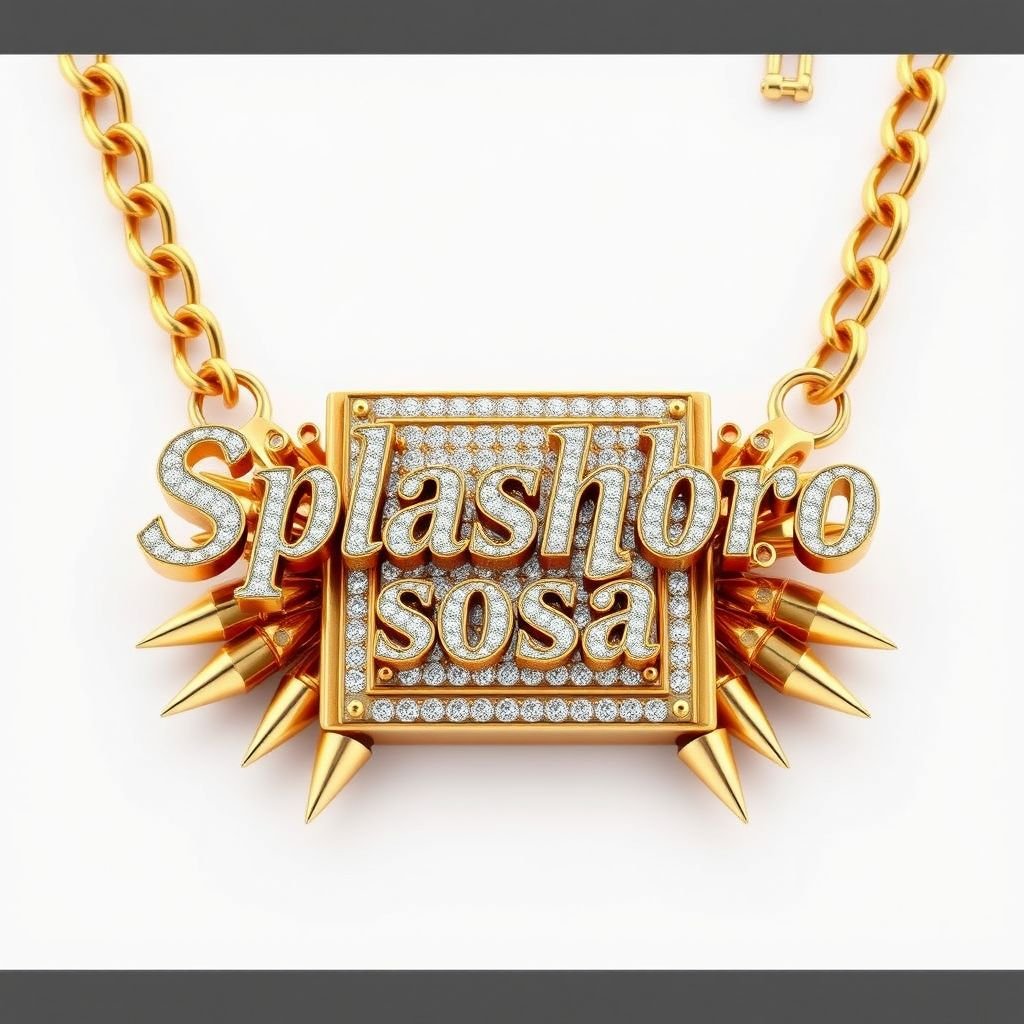 Create a big 30k chain that say Splashbro Sosa on a gold square back with vvs diamonds, & spikes